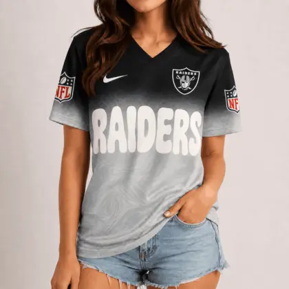 Las Vegas Raiders | Premium NFL Marble Gradient Fanzone V-Neck Shirt NTD