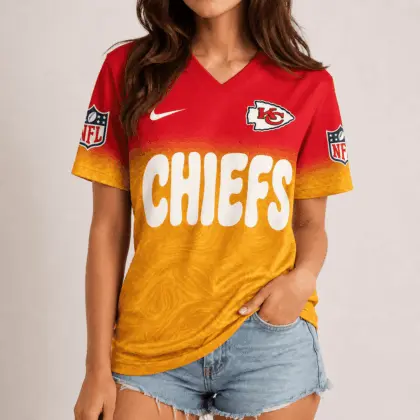 Kansas City Chiefs | Premium NFL Marble Gradient Fanzone V-Neck Shirt NTD