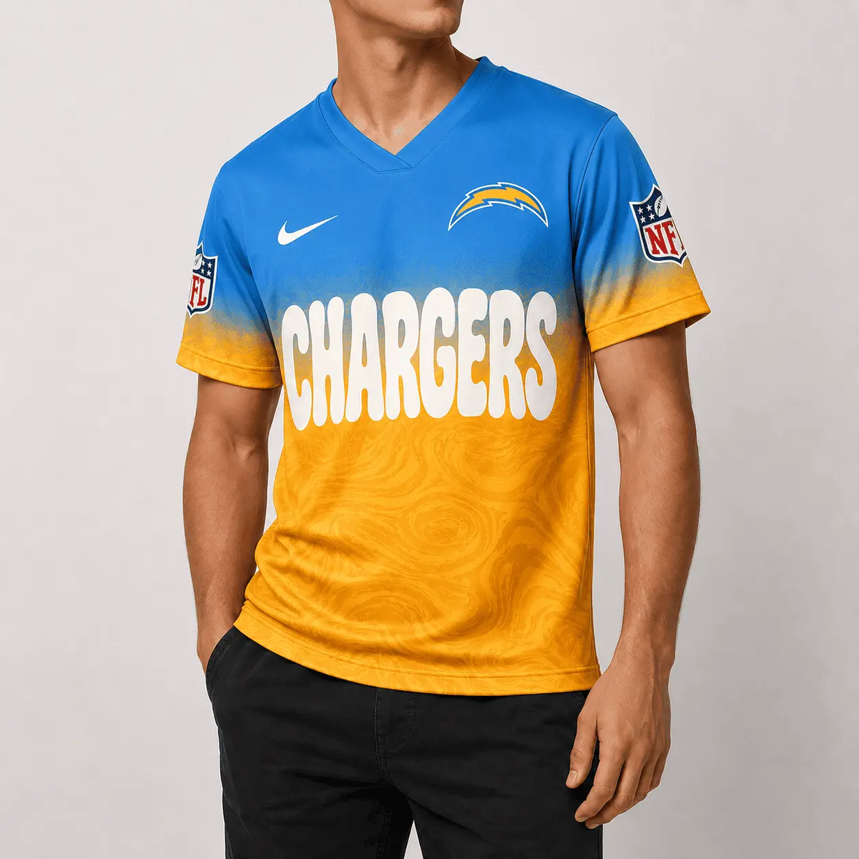 Los Angeles Chargers | Premium NFL Marble Gradient Fanzone V-Neck Shirt NTD - Image 2