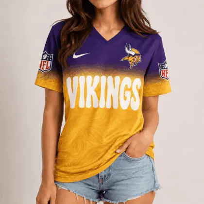 Minnesota Vikings | Premium NFL Marble Gradient Fanzone V-Neck Shirt NTD