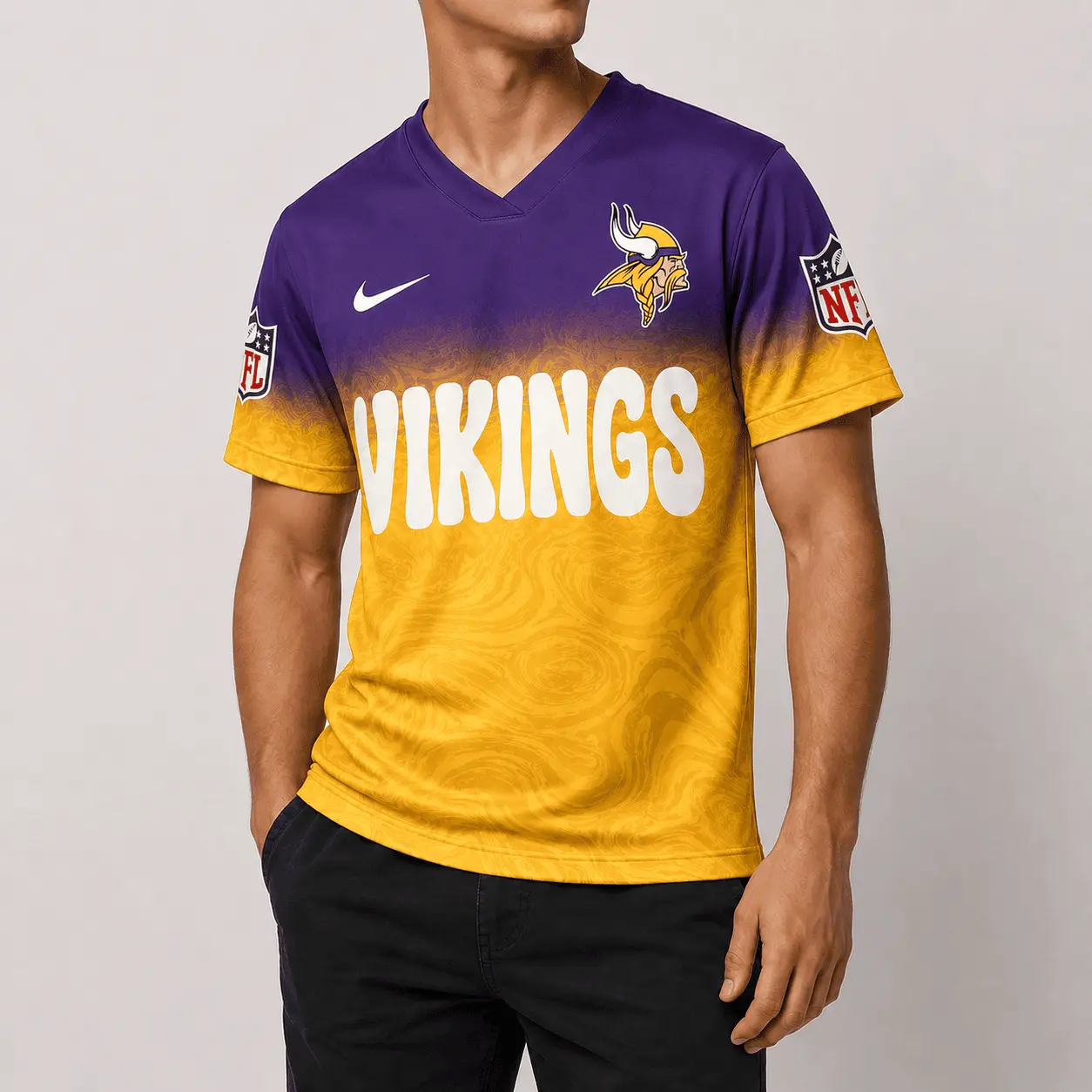 Minnesota Vikings | Premium NFL Marble Gradient Fanzone V-Neck Shirt NTD - Image 2