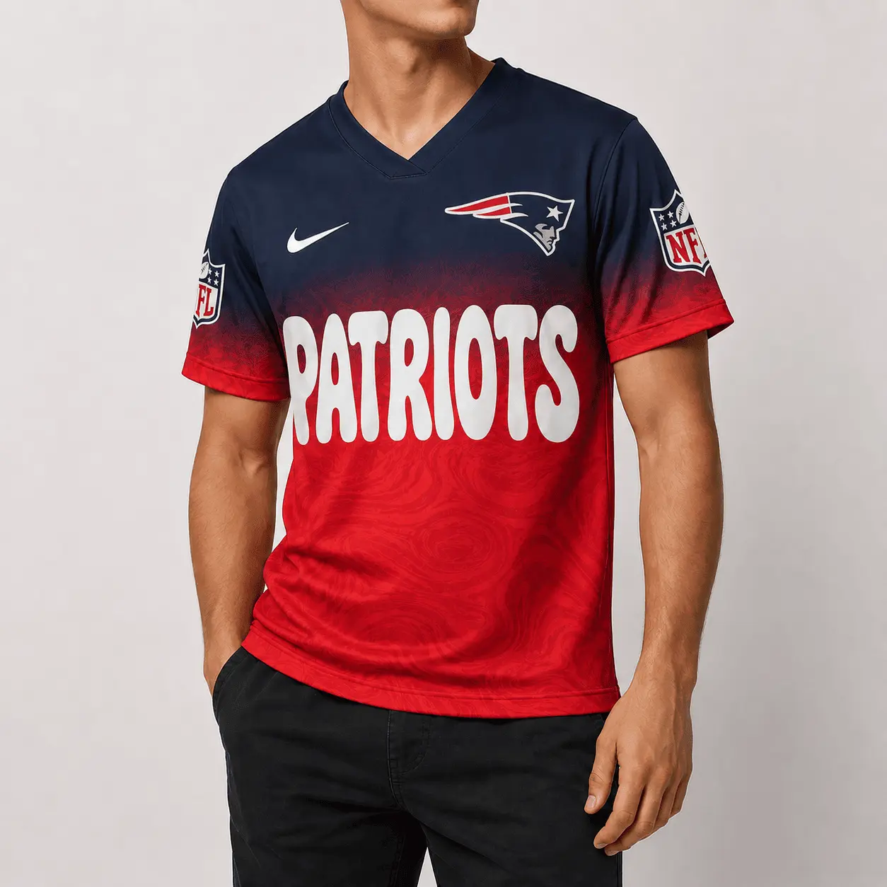 New England Patriots | Premium NFL Marble Gradient Fanzone V-Neck Shirt NTD - Image 2