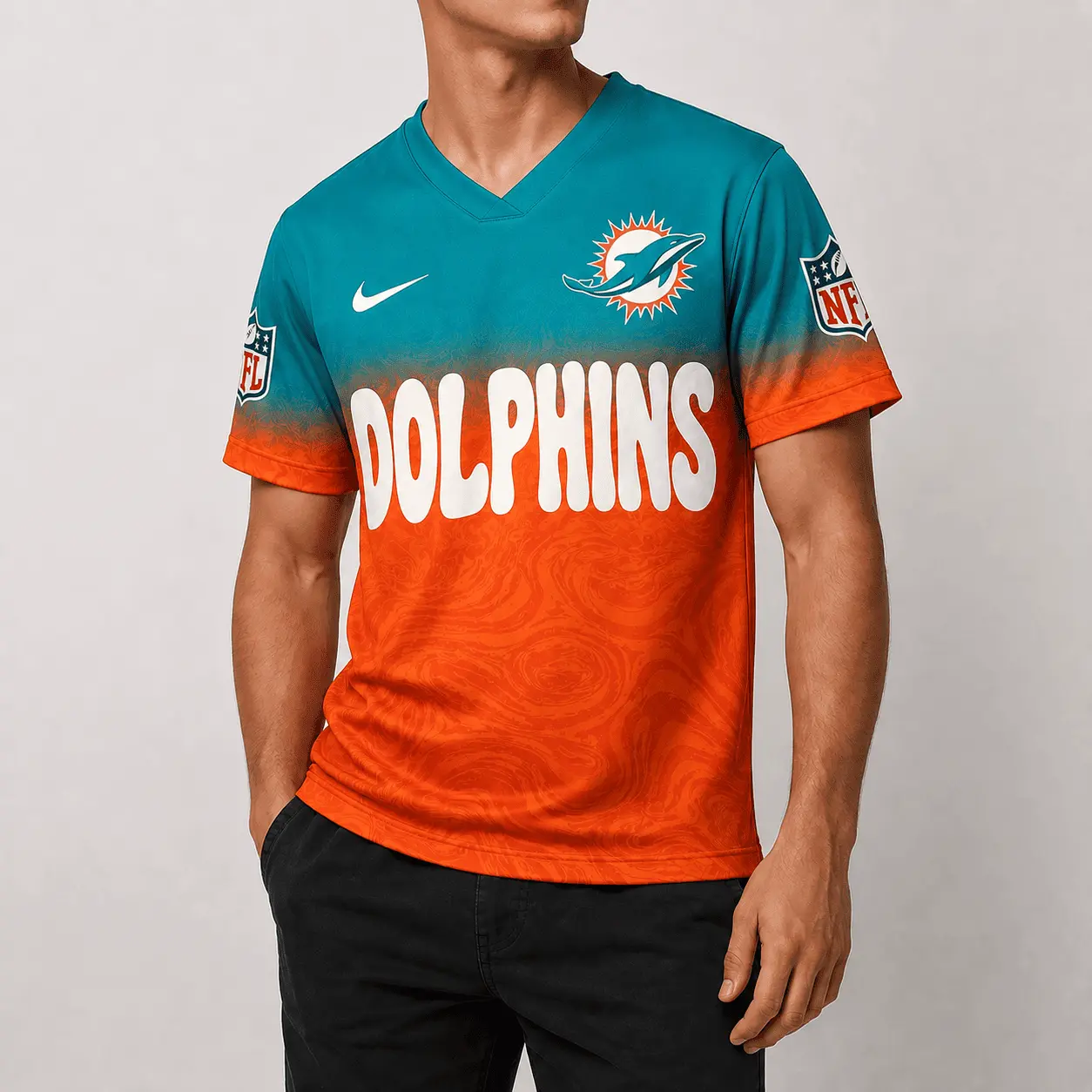 Miami Dolphins | Premium NFL Marble Gradient Fanzone V-Neck Shirt NTD - Image 2