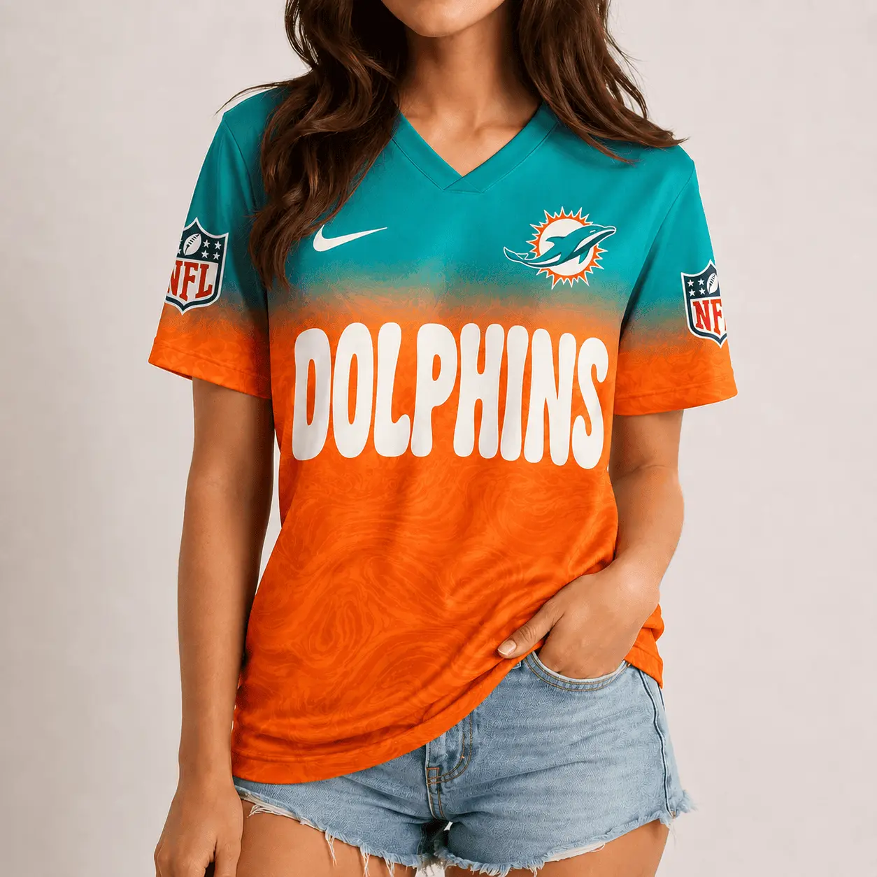 Miami Dolphins | Premium NFL Marble Gradient Fanzone V-Neck Shirt NTD