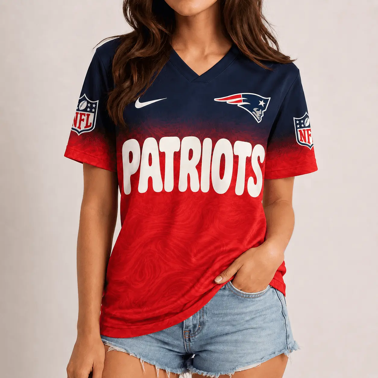New England Patriots | Premium NFL Marble Gradient Fanzone V-Neck Shirt NTD