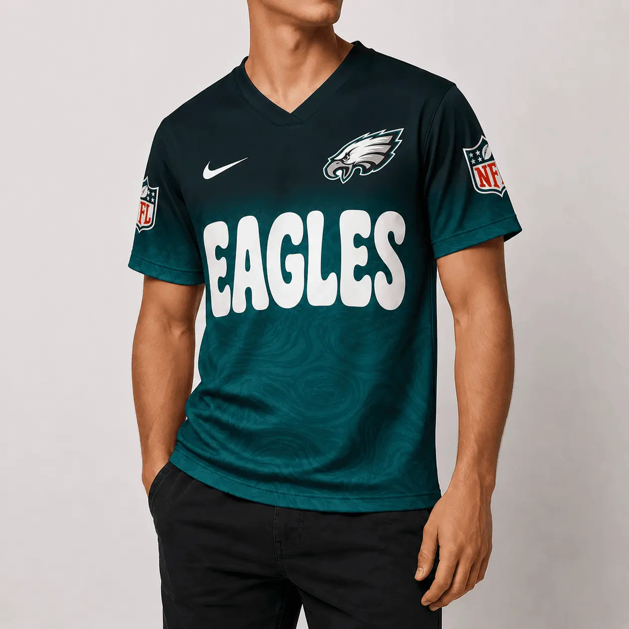 Philadelphia Eagles | Premium NFL Marble Gradient Fanzone V-Neck Shirt NTD - Image 2