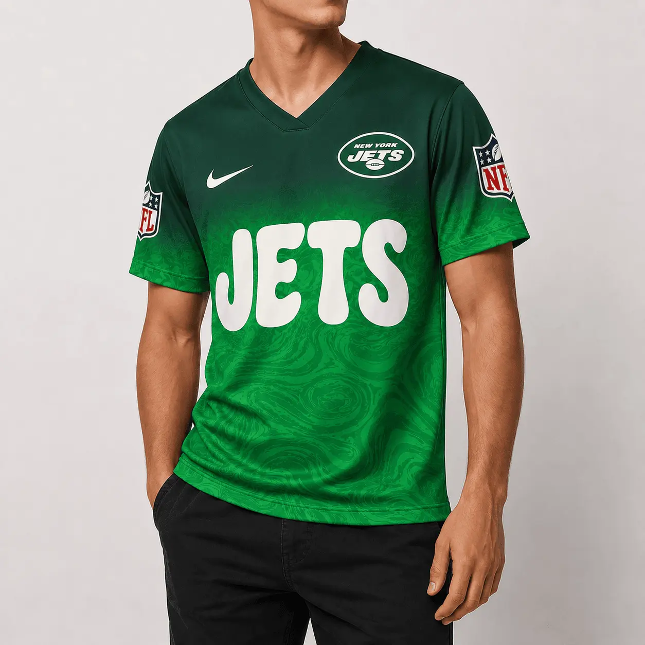 New York Jets | Premium NFL Marble Gradient Fanzone V-Neck Shirt NTD - Image 2