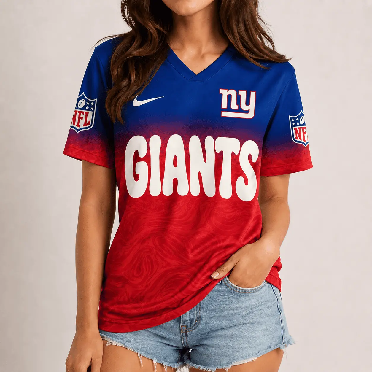 New York Giants | Premium NFL Marble Gradient Fanzone V-Neck Shirt NTD