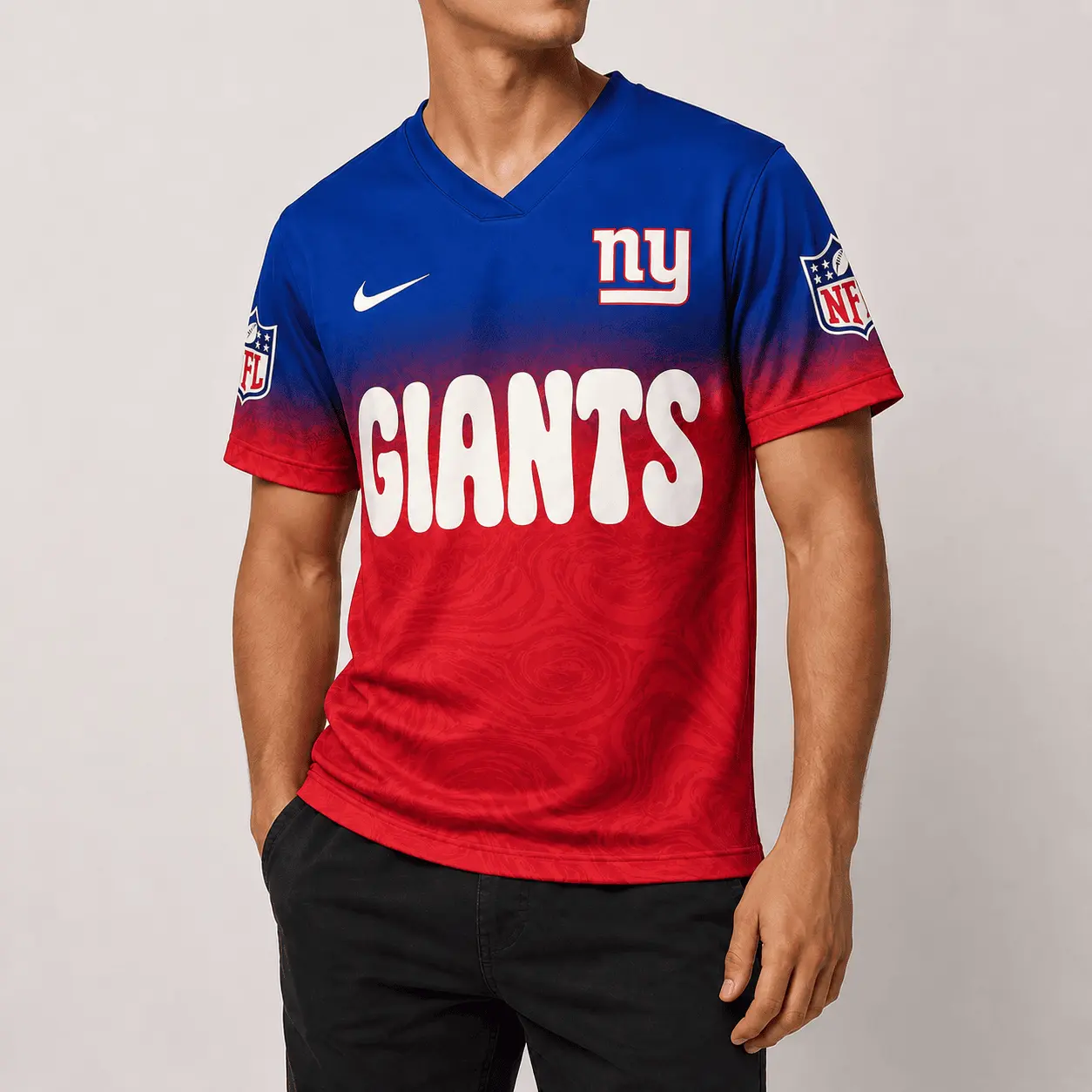 New York Giants | Premium NFL Marble Gradient Fanzone V-Neck Shirt NTD - Image 2