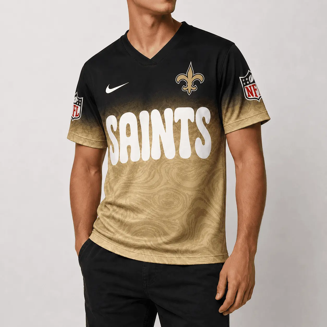 New Orleans Saints | Premium NFL Marble Gradient Fanzone V-Neck Shirt NTD - Image 2