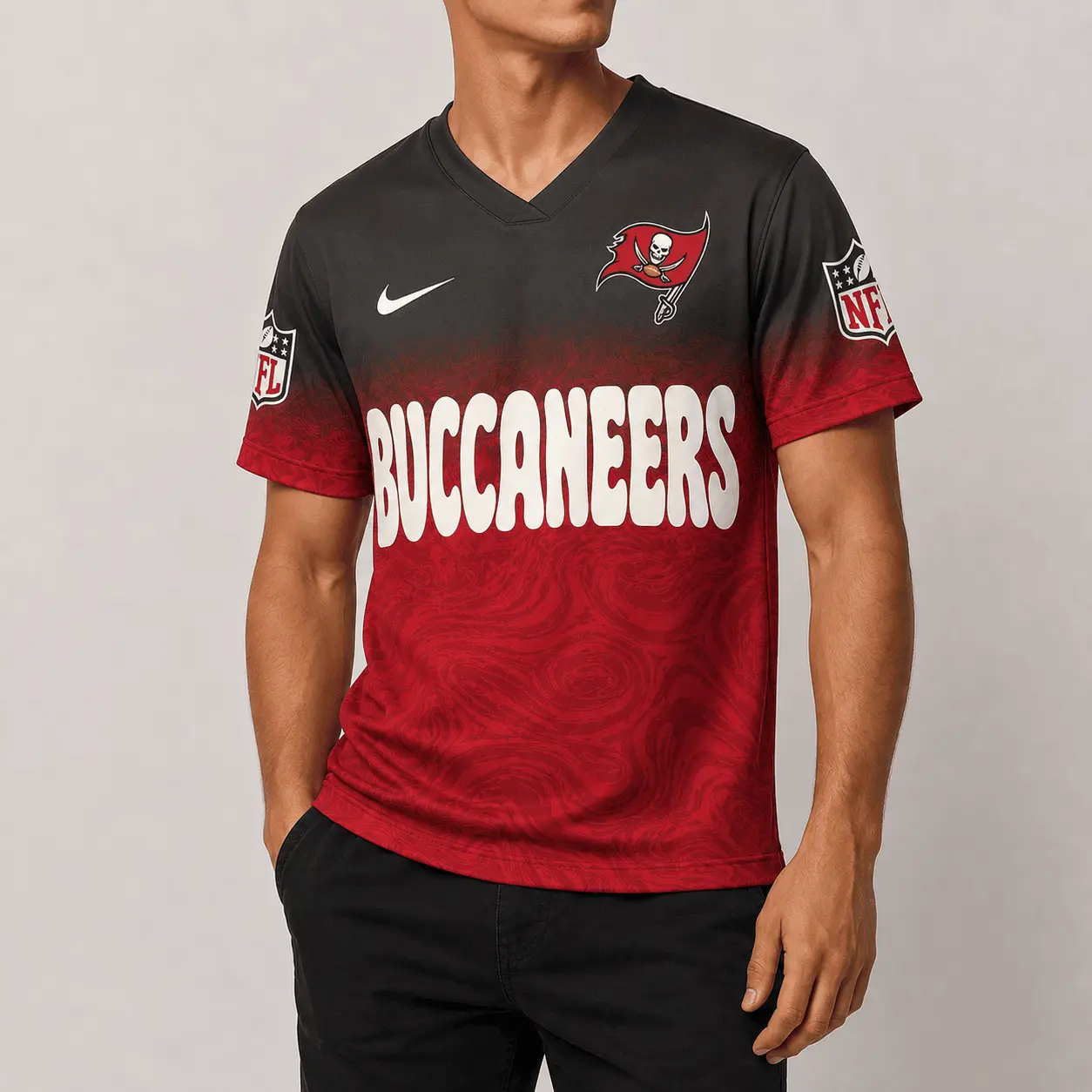 Tampa Bay Buccaneers | Premium NFL Marble Gradient Fanzone V-Neck Shirt NTD - Image 2
