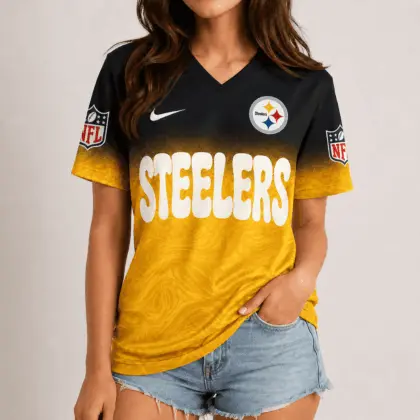 Pittsburgh Steelers | Premium NFL Marble Gradient Fanzone V-Neck Shirt NTD