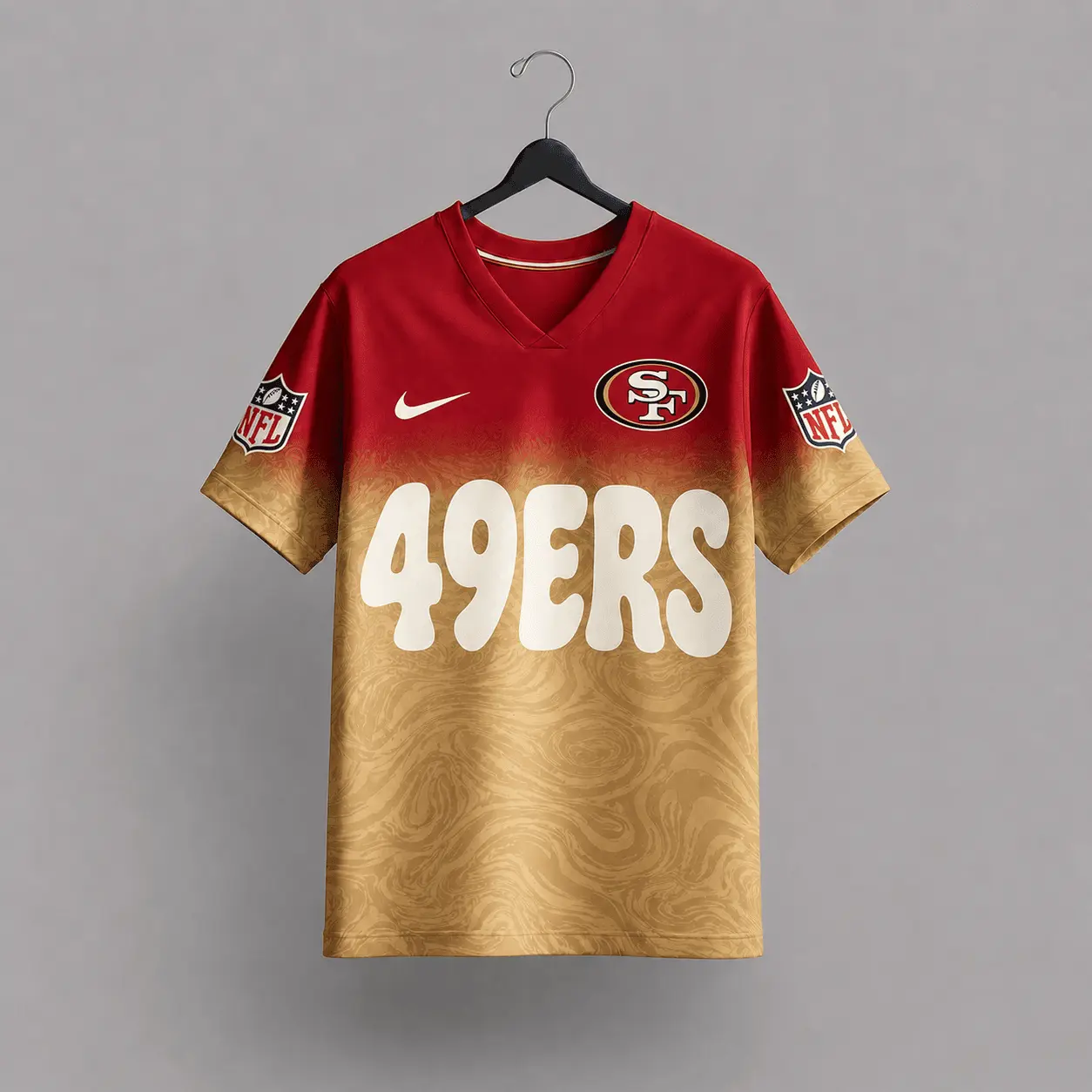 San Francisco 49ers | Premium NFL Marble Gradient Fanzone V-Neck Shirt NTD - Image 3