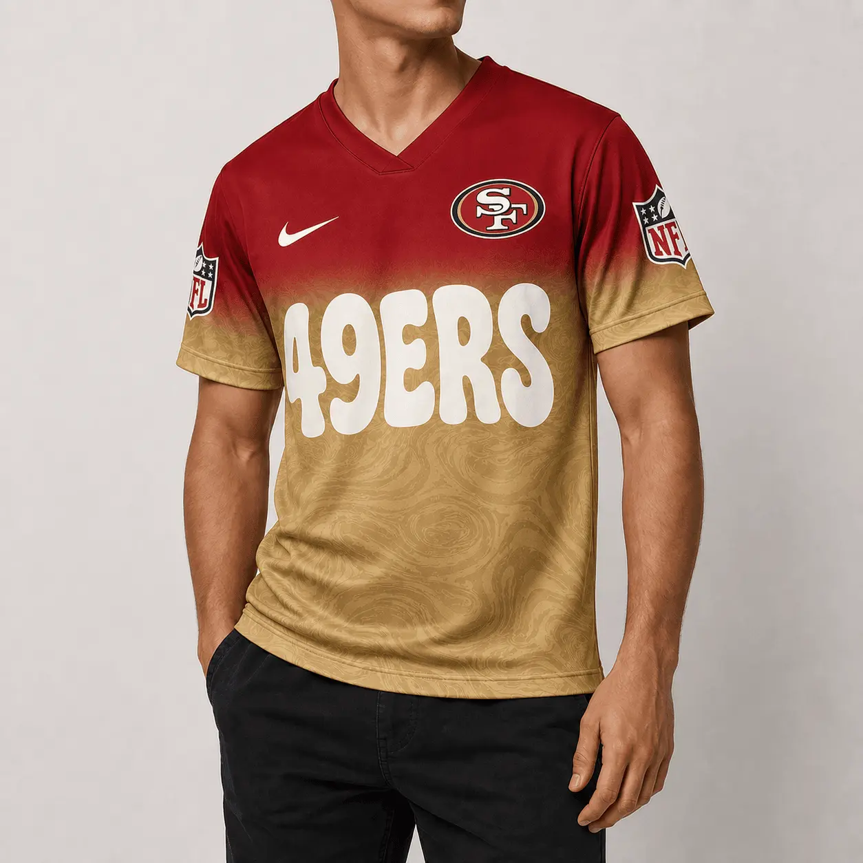 San Francisco 49ers | Premium NFL Marble Gradient Fanzone V-Neck Shirt NTD - Image 2