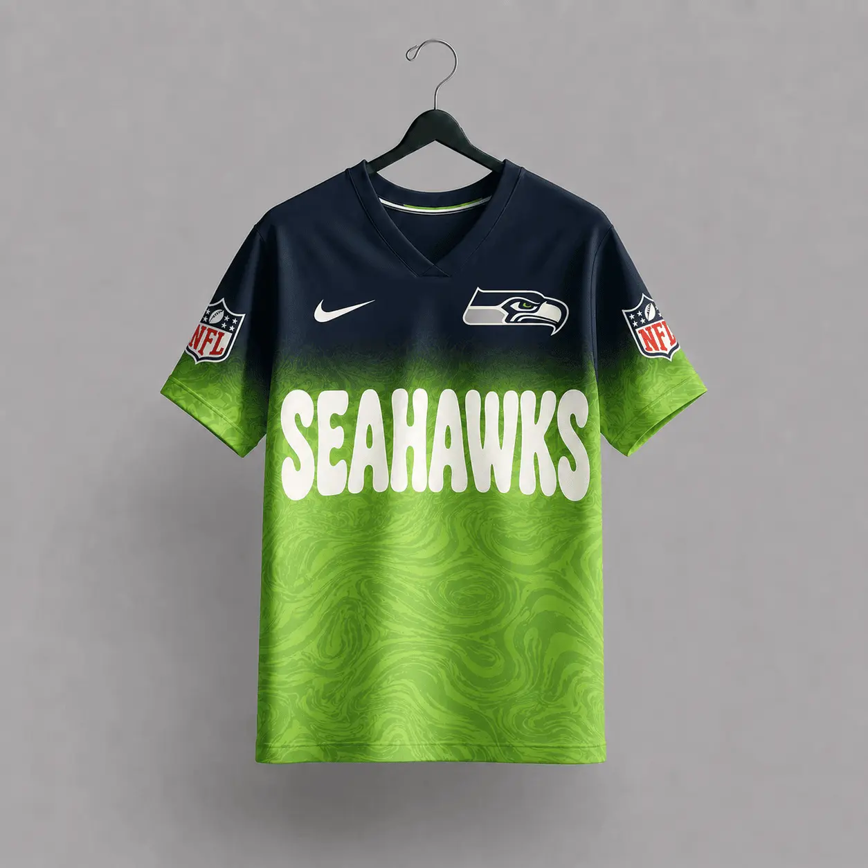 Seattle Seahawks | Premium NFL Marble Gradient Fanzone V-Neck Shirt NTD - Image 3