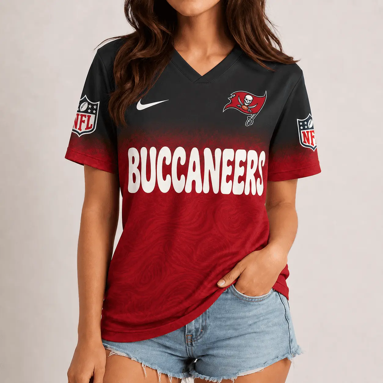 Tampa Bay Buccaneers | Premium NFL Marble Gradient Fanzone V-Neck Shirt NTD