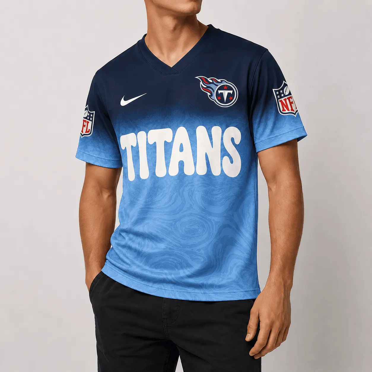 Tennessee Titans | Premium NFL Marble Gradient Fanzone V-Neck Shirt NTD - Image 2