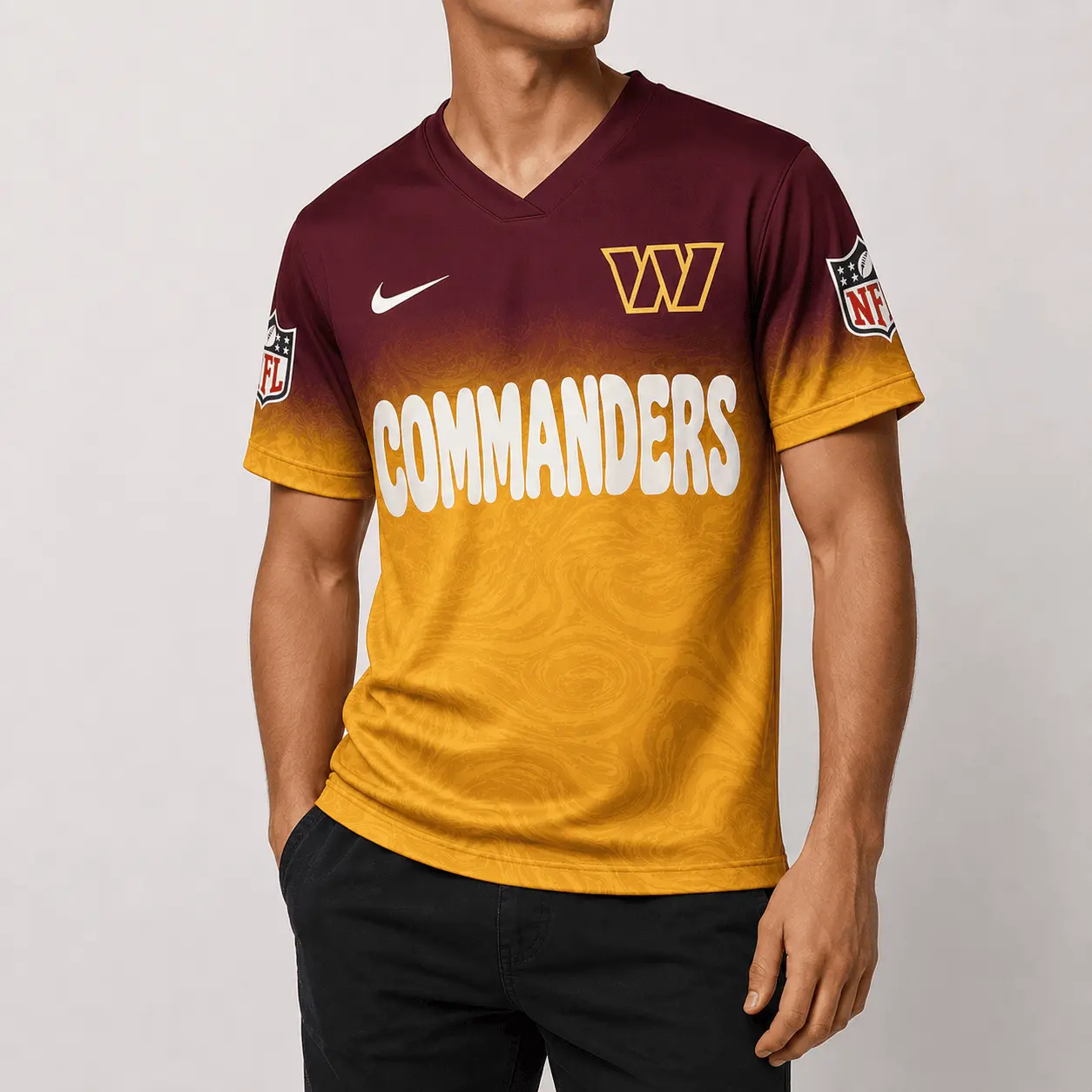Washington Commanders | Premium NFL Marble Gradient Fanzone V-Neck Shirt NTD - Image 2
