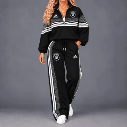 Las Vegas Raiders | Premium NFL Team Spirit Gradient Dot Stripe Quarter-Zip + Pants TD