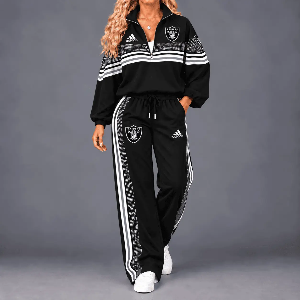 Las Vegas Raiders | Premium NFL Team Spirit Gradient Dot Stripe Quarter-Zip + Pants TD