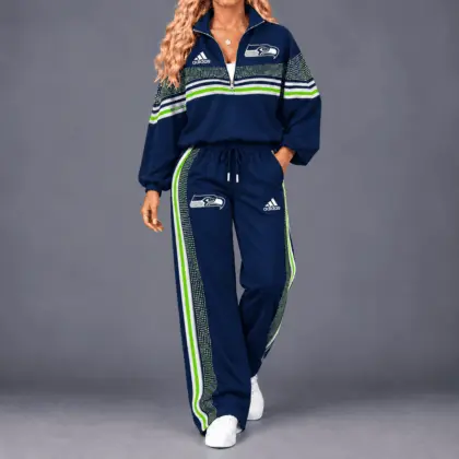 Seattle Seahawks | Premium NFL Team Spirit Gradient Dot Stripe Quarter-Zip + Pants TD