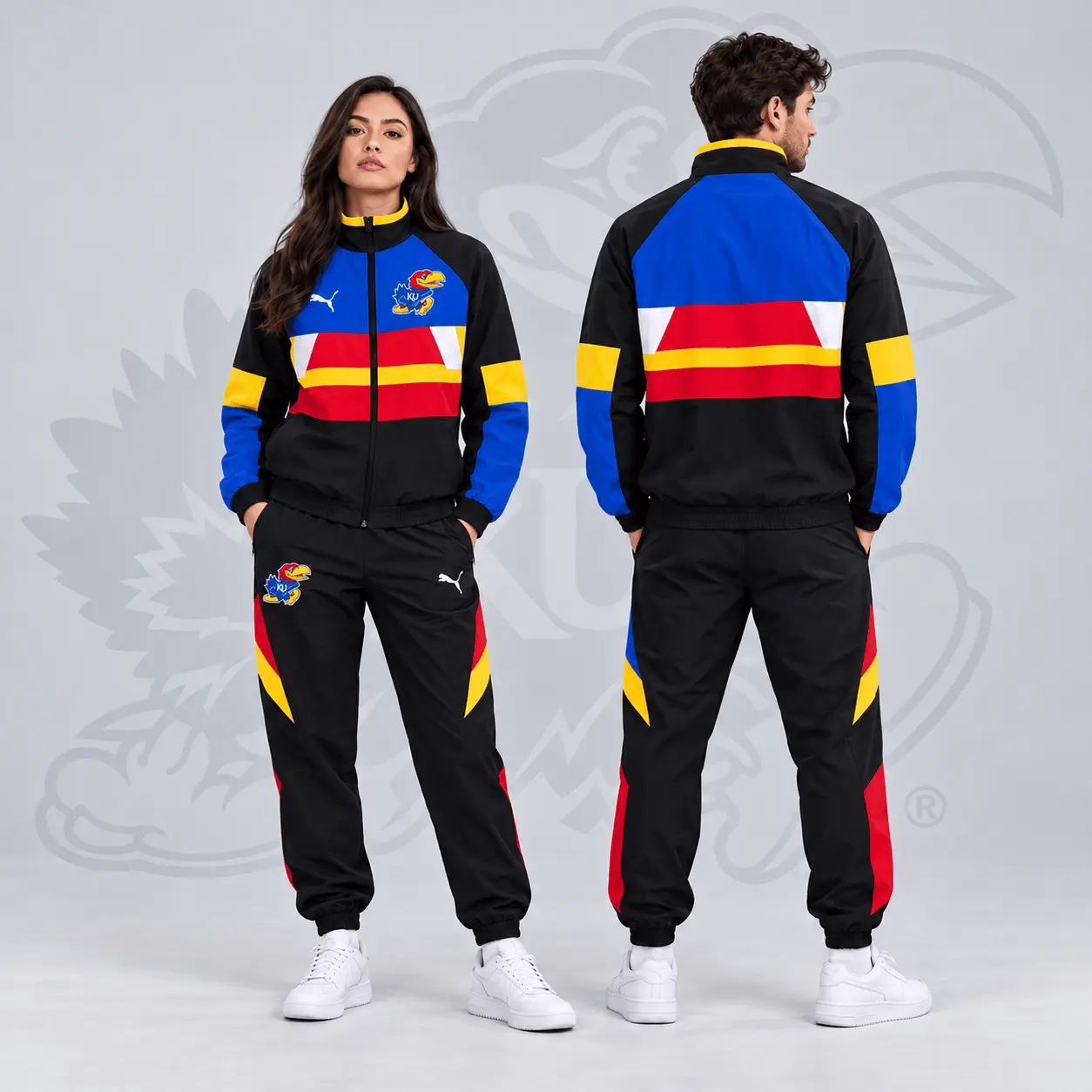Kansas Jayhawks | Premium NCAA Colorblock Performance Tracksuit Jacket & Jogger Set NDN