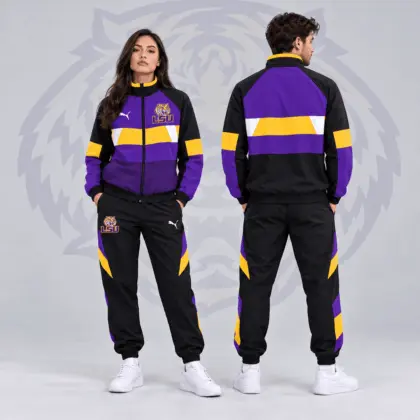 Lsu Tigers | Premium NCAA Colorblock Performance Tracksuit Jacket & Jogger Set NDN