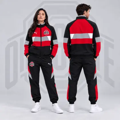 Ohio State Buckeyes | Premium NCAA Colorblock Performance Tracksuit Jacket & Jogger Set NDN