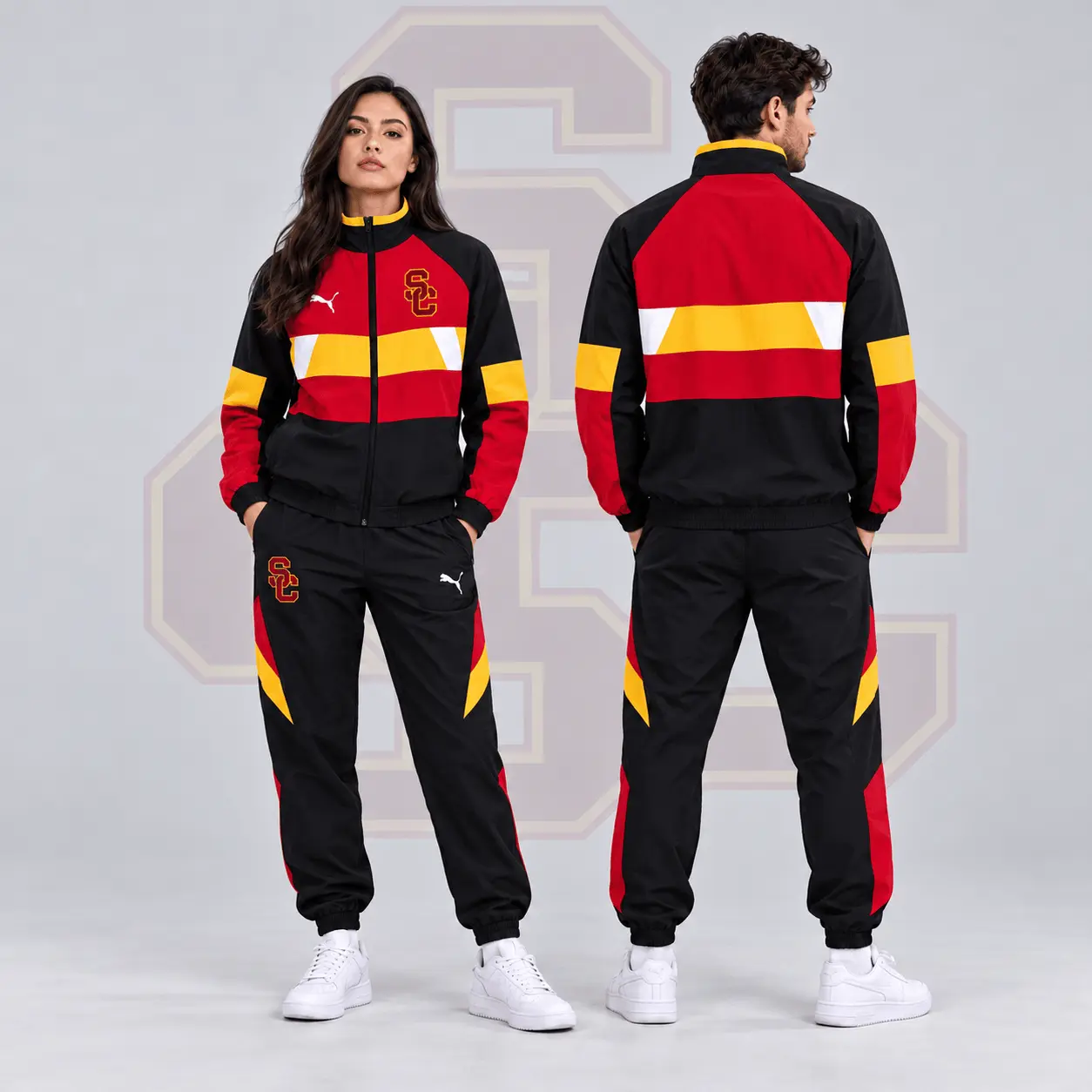 Usc Trojans | Premium NCAA Colorblock Performance Tracksuit Jacket & Jogger Set NDN