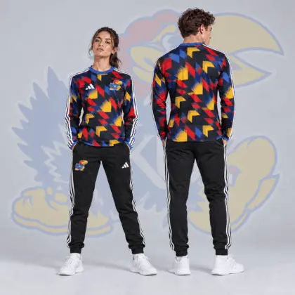 Kansas Jayhawks | Premium NCAA Dynamic Geometric Long Sleeve Shirt & Jogger Set NDN
