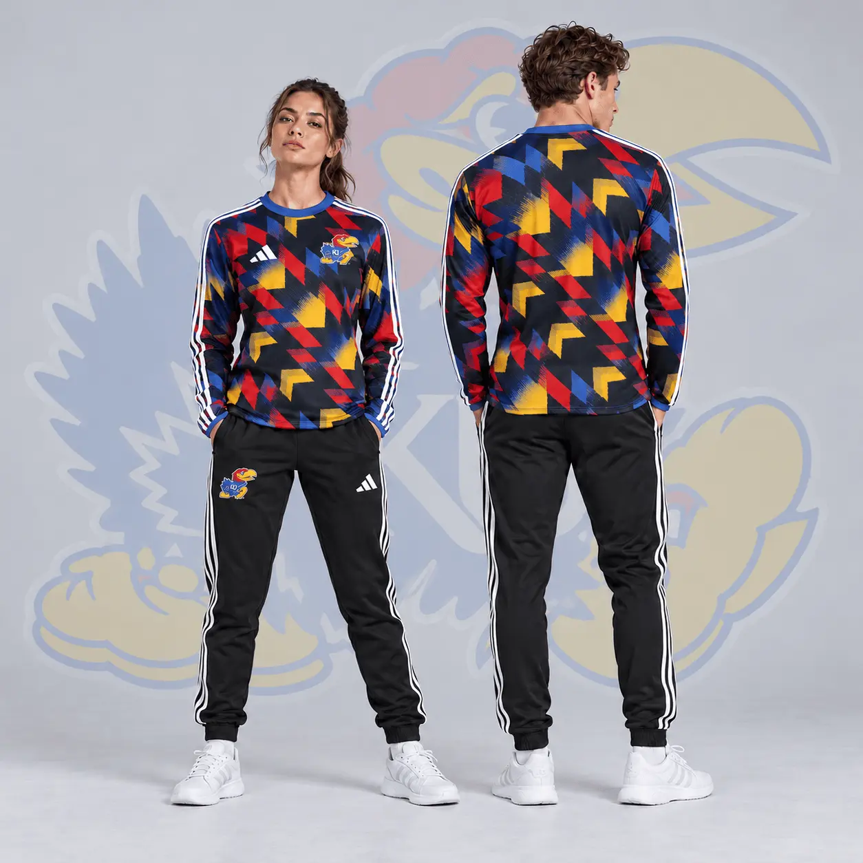 Kansas Jayhawks | Premium NCAA Dynamic Geometric Long Sleeve Shirt & Jogger Set NDN