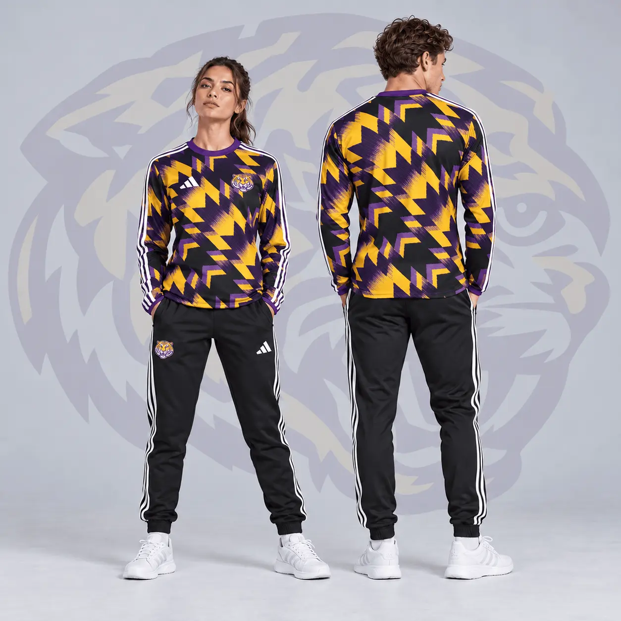 Lsu Tigers | Premium NCAA Dynamic Geometric Long Sleeve Shirt & Jogger Set NDN