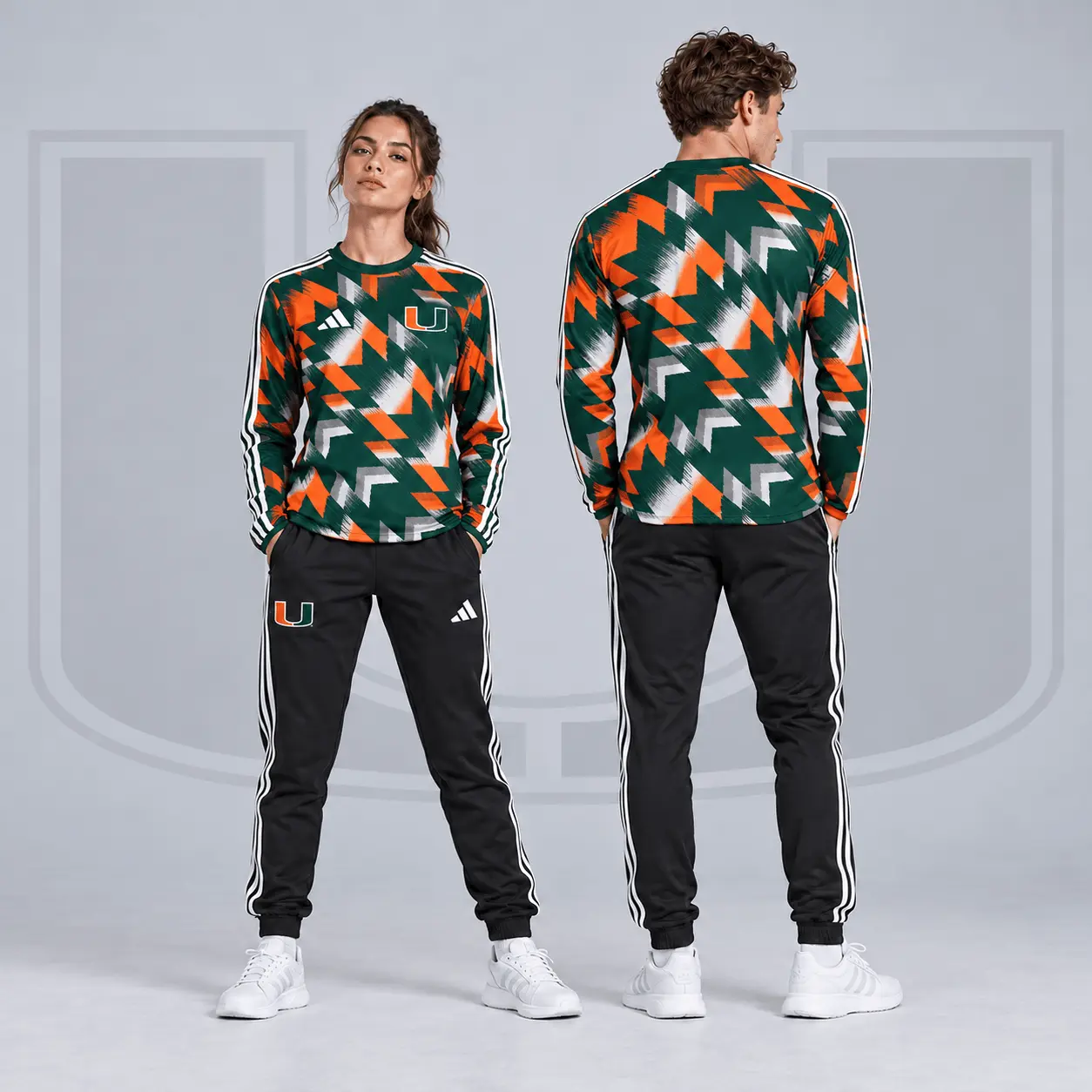 Miami Hurricanes | Premium NCAA Dynamic Geometric Long Sleeve Shirt & Jogger Set NDN