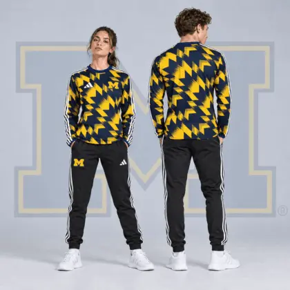Michigan Wolverines | Premium NCAA Dynamic Geometric Long Sleeve Shirt &amp; Jogger Set NDN