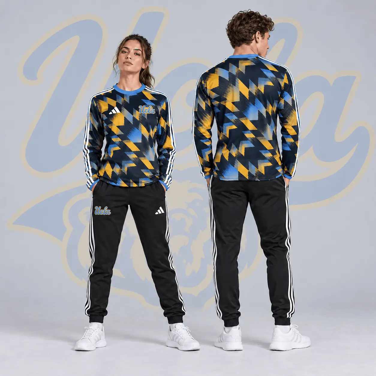Ucla Bruins | Premium NCAA Dynamic Geometric Long Sleeve Shirt & Jogger Set NDN