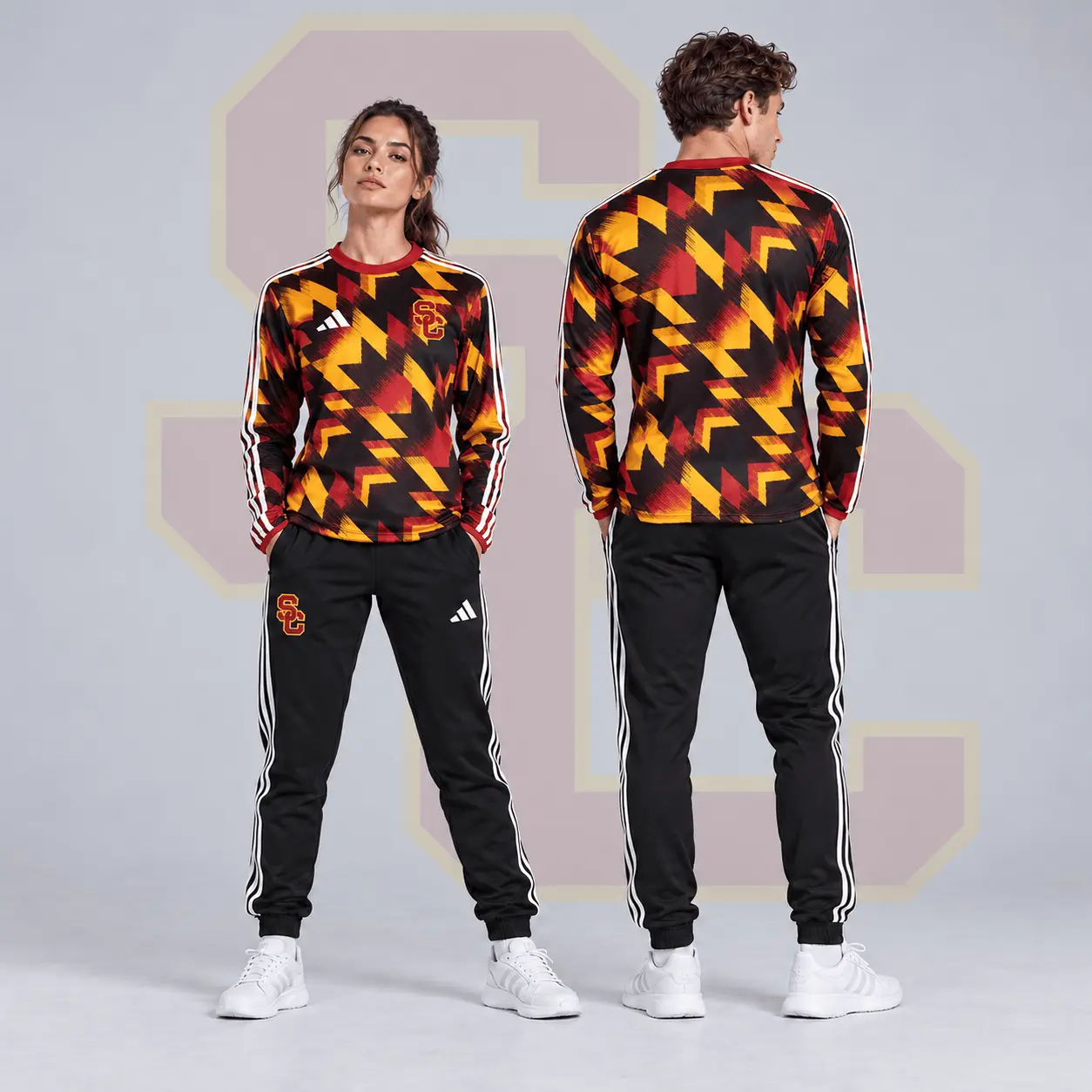 Usc Trojans | Premium NCAA Dynamic Geometric Long Sleeve Shirt & Jogger Set NDN