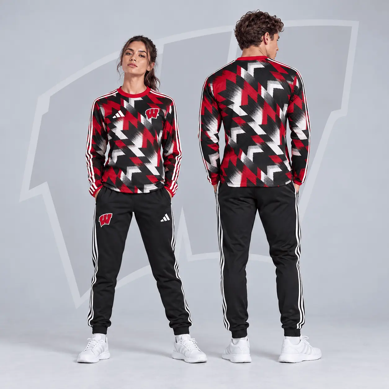Wisconsin Badgers | Premium NCAA Dynamic Geometric Long Sleeve Shirt & Jogger Set NDN