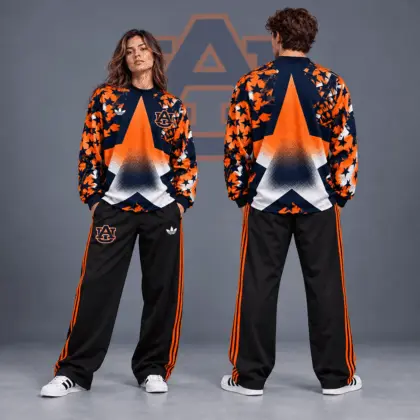 Auburn Tigers | Premium NCAA Starburst Athletic Crewneck & Wide Leg Track Pants Set NDN