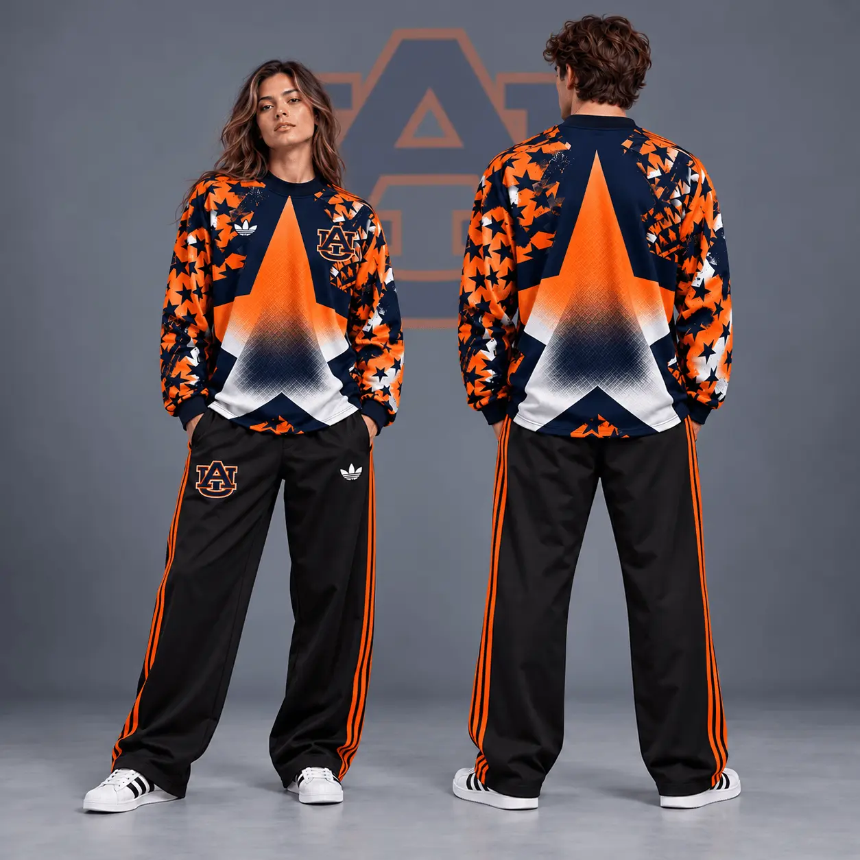 Auburn Tigers | Premium NCAA Starburst Athletic Crewneck & Wide Leg Track Pants Set NDN