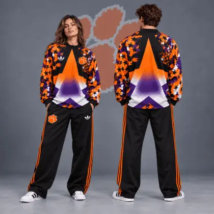 Clemson Tigers | Premium NCAA Starburst Athletic Crewneck & Wide Leg Track Pants Set NDN