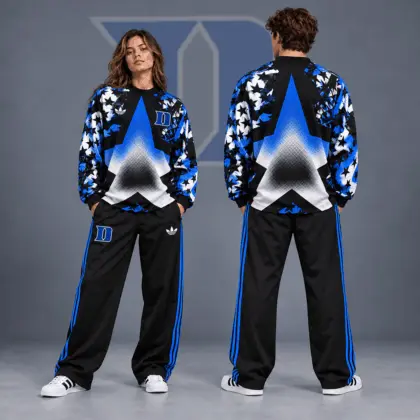 Duke Blue Devils | Premium NCAA Starburst Athletic Crewneck &amp; Wide Leg Track Pants Set NDN
