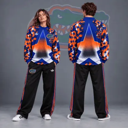 Florida Gators | Premium NCAA Starburst Athletic Crewneck &amp; Wide Leg Track Pants Set NDN