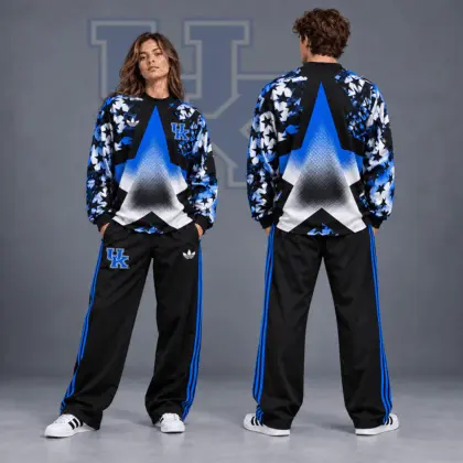 Kentucky Wildcats | Premium NCAA Starburst Athletic Crewneck & Wide Leg Track Pants Set NDN