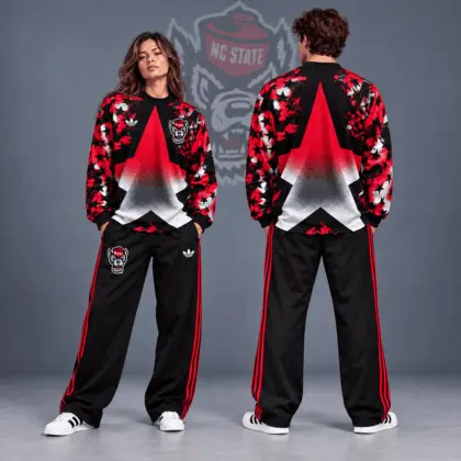 Nc State Wolfpack | Premium NCAA Starburst Athletic Crewneck & Wide Leg Track Pants Set NDN