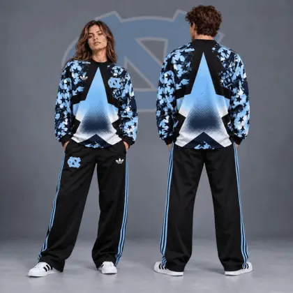 North Carolina Tar Heels | Premium NCAA Starburst Athletic Crewneck & Wide Leg Track Pants Set NDN