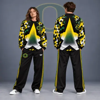 Oregon Ducks | Premium NCAA Starburst Athletic Crewneck & Wide Leg Track Pants Set NDN