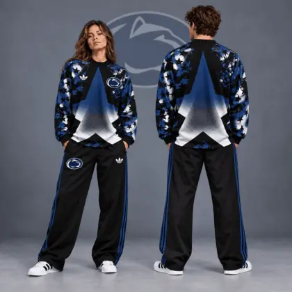 Penn State Nittany Lions | Premium NCAA Starburst Athletic Crewneck &amp; Wide Leg Track Pants Set NDN