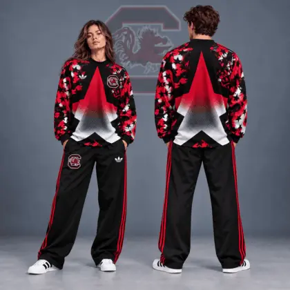 South Carolina Gamecocks | Premium NCAA Starburst Athletic Crewneck &amp; Wide Leg Track Pants Set NDN
