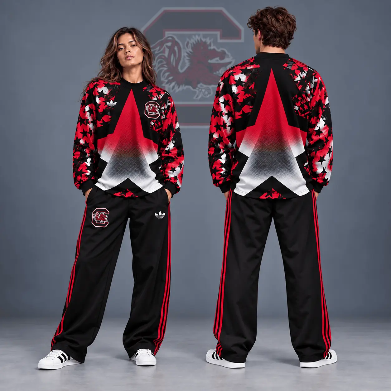 South Carolina Gamecocks | Premium NCAA Starburst Athletic Crewneck & Wide Leg Track Pants Set NDN