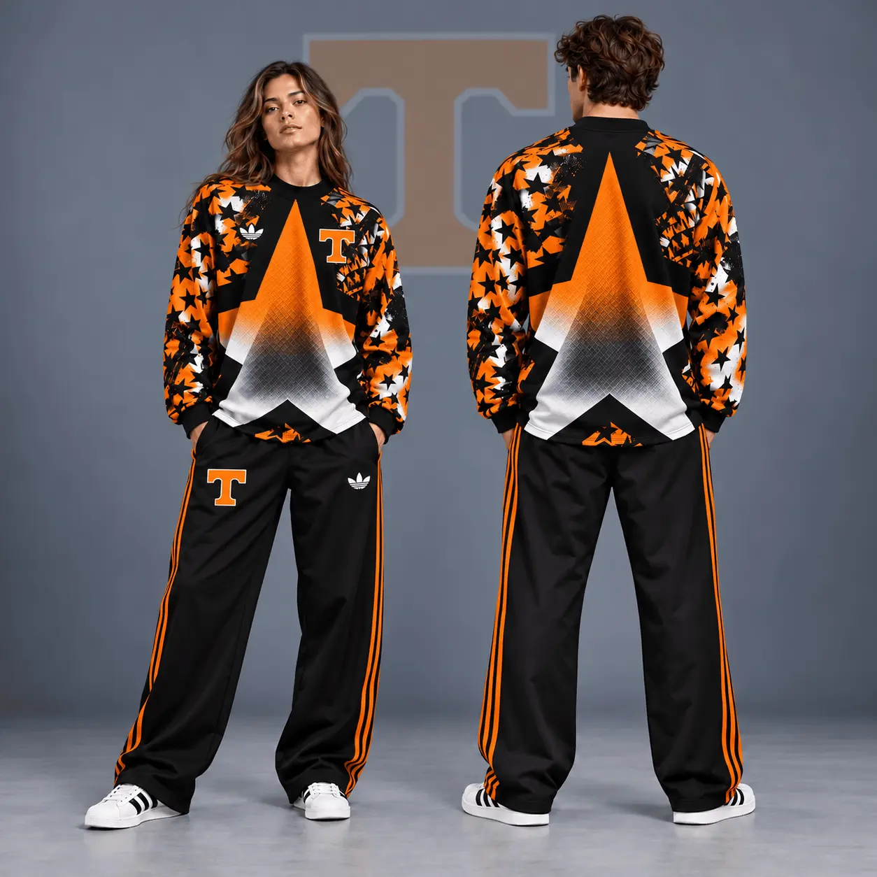 Tennessee Volunteers | Premium NCAA Starburst Athletic Crewneck & Wide Leg Track Pants Set NDN